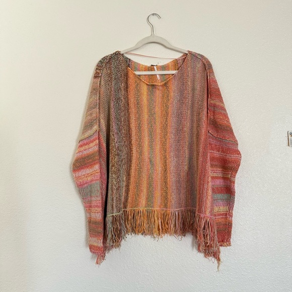 Free People Radiate Striped Pullover Fringed NWT Confetti Combo Sweater Size M - Picture 5 of 12